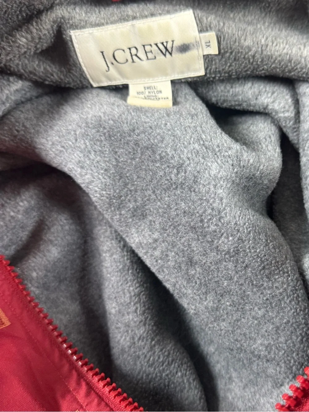 J. Crew Red Hooded Windbreaker with Cream Trim